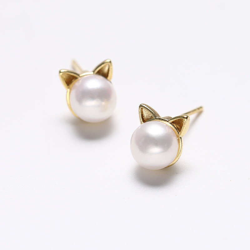 淡水珍珠高级感耳环个性简约小猫
