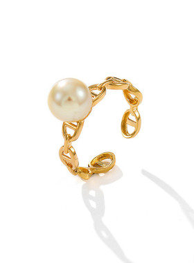 羽黄金珍珠镂空猪鼻子开口戒指时