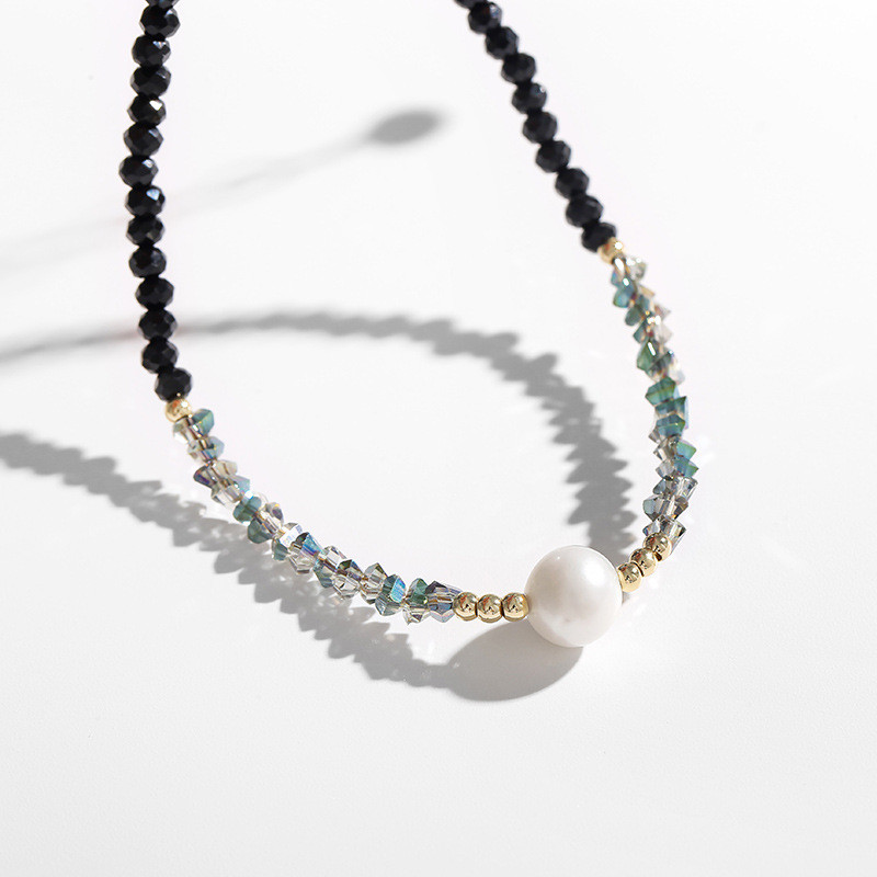 多色拼接淡水珍珠短款项链时尚气