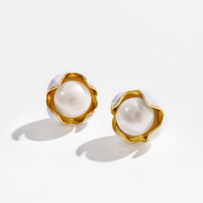 925银针简约淡水珍珠耳钉网红气