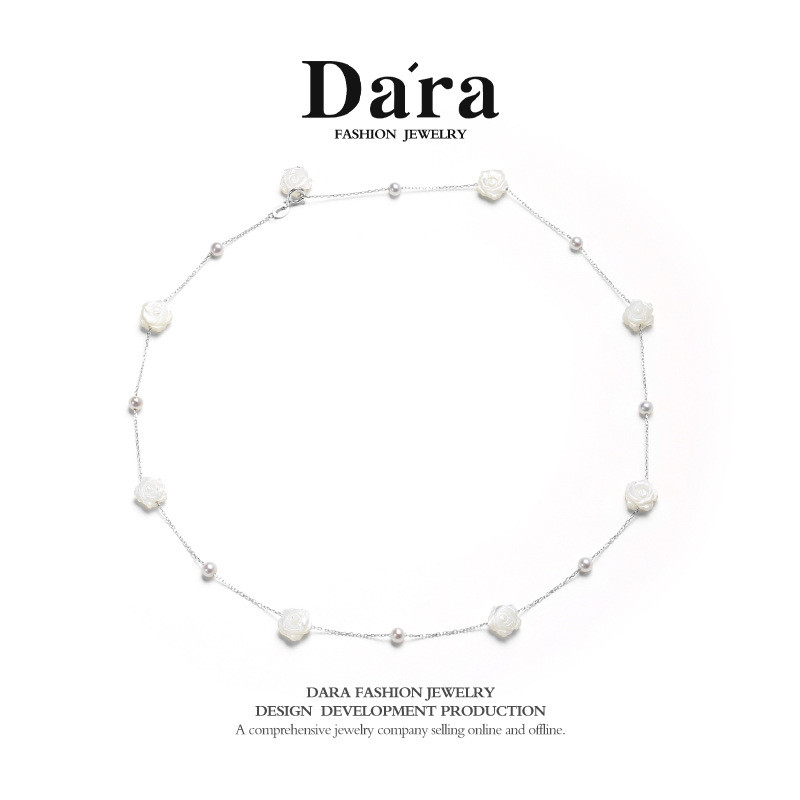 925银淡水珍珠项链贝母花朵满天