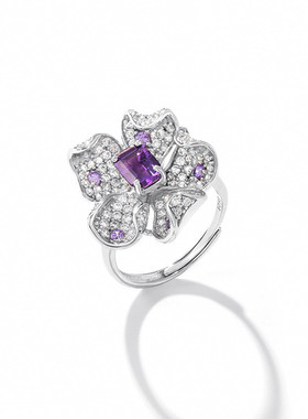 925银山茶花戒指时尚气质人造紫