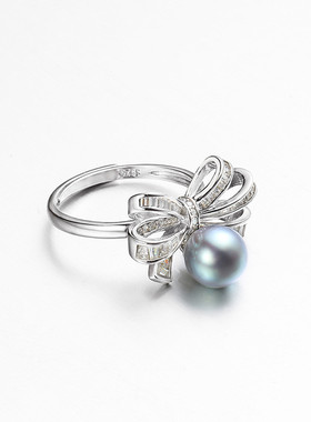 海水珍珠灰珠子指环时尚气质韩国