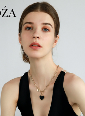DZA韩国版大气OT扣心形锁骨链个性黑色爱心简约装饰项链网红时尚