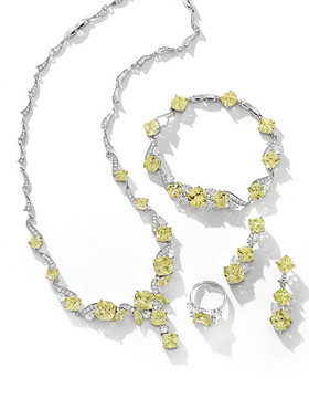 彩宝系列黄色水晶项链耳环戒指手链四件套装网红高级感颈链锁骨链