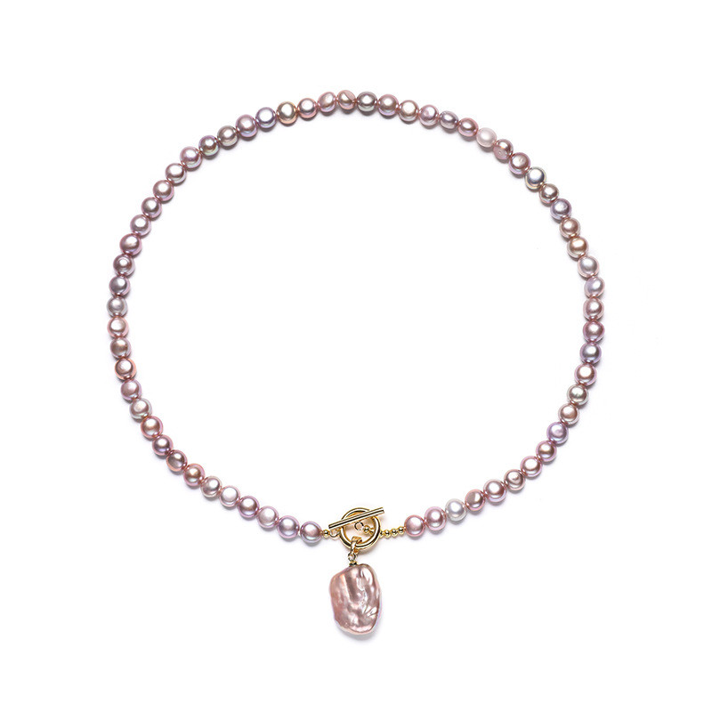 巴洛克淡水珍珠项链紫色珠子短款