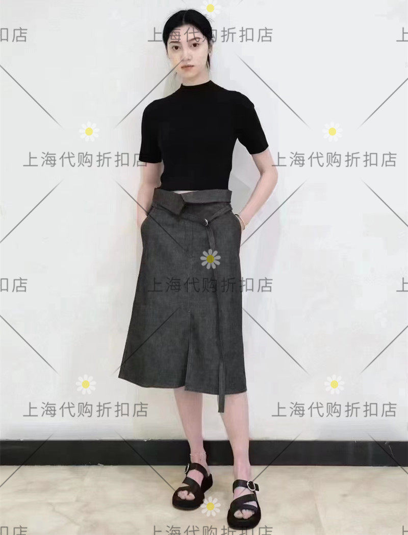 过季清仓同款女装2023春新款棉弹色织仿牛仔系带半身裙X20884