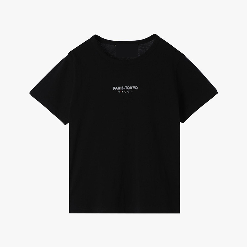 ts paris tokyo小红星字母logo印花收腰修身t恤女短袖纯棉小衫tee
