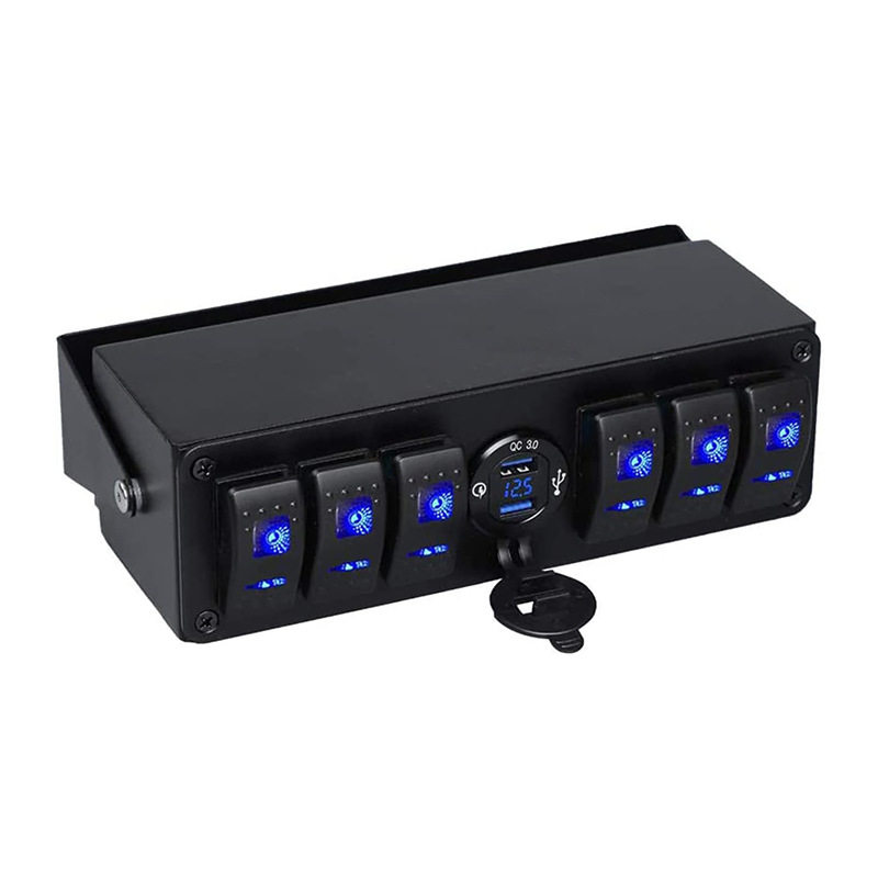 新款明装开关面板盒qc3.0双USB快速充电器带电压汽车船形改装开关