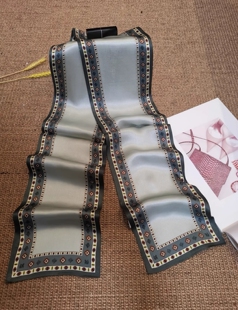 【100%桑蚕丝】时尚显气质的双层双面真丝飘带领巾长条丝巾围巾女