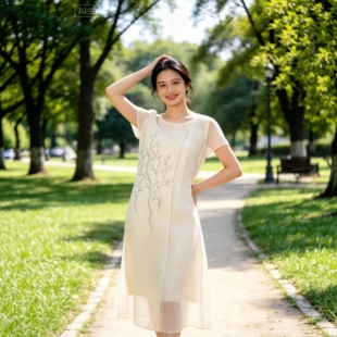 新中式刺绣微瑕疵连衣裙女2026夏改良旗袍气质显瘦中长款妈妈装裙