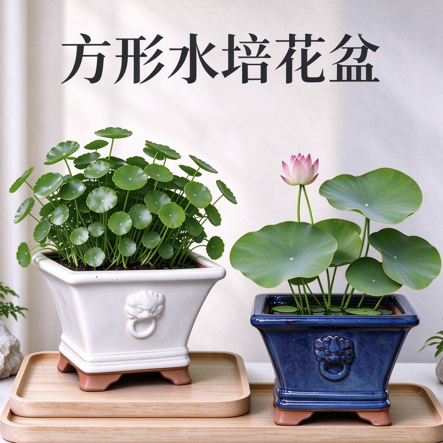 四方祥云狮子款碗莲容器睡莲大号水培花盆莲花水生植物陶瓷微莲盆