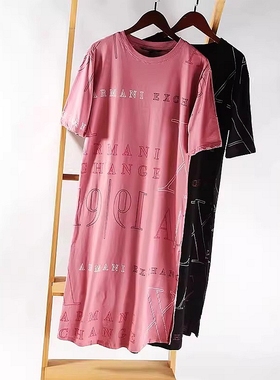 晓 外贸女 J004 很满意懒人H型小宽松五分侧开叉 印花T恤裙~A3738