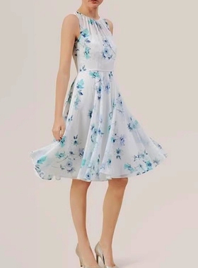 晓晓衣铺 英女王喜欢品牌 雪纺透气无袖收腰印花大摆连衣裙A1119