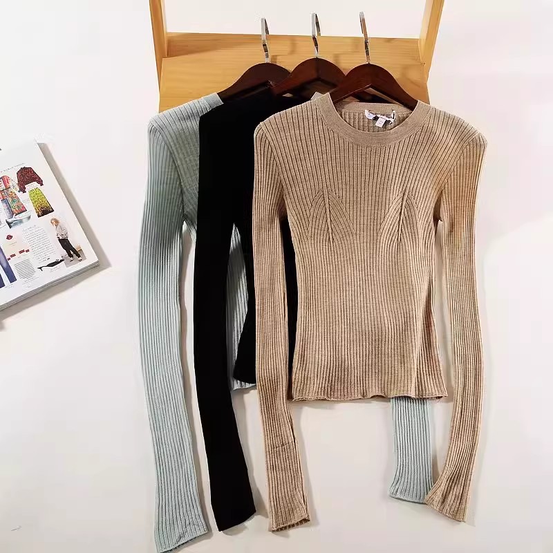 晓 外贸女J003多色简雅 修身款100%羊毛圆领 针织打底毛衣~A2867