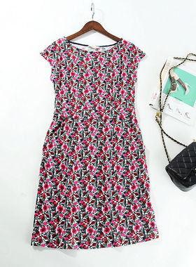 晓欧美风外贸J002加大码 明媚动人印花圆领平驳袖连衣裙~A3777