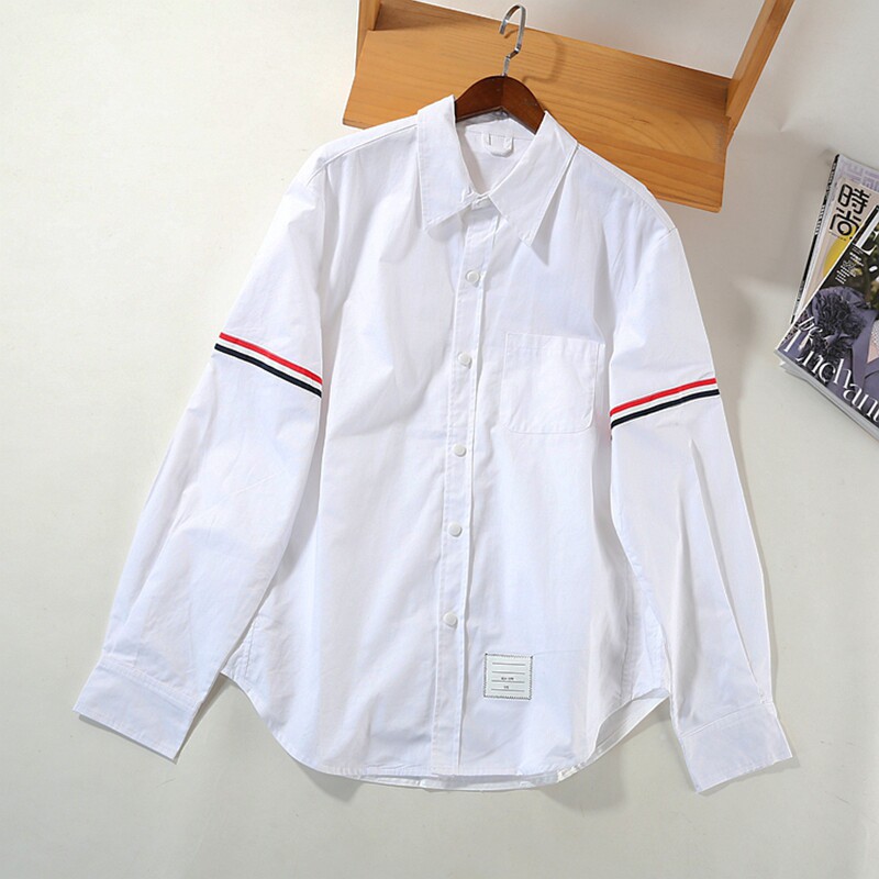 晓晓衣铺  外贸时尚潮流  男友中性风格  白色拼边休闲衬衫~A4553