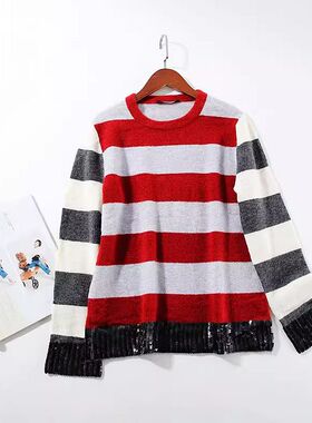 限时6折 J009 温柔时髦融为一体 条纹珠片羊毛羊驼毛针织~A1930