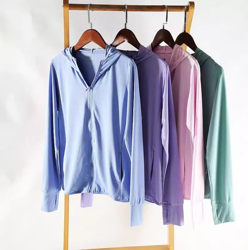 晓晓 外贸女纯原   J020清爽4色 连帽护手防晒 【微瑕特卖】A3759