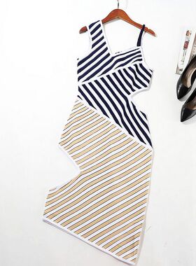 晓晓衣铺外贸欧美风小众设计度假休闲J007针织吊带连衣裙A4225