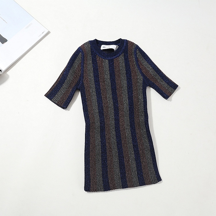 晓晓衣铺 外贸女装纯原i小众设计款 J007条纹短袖针织T恤~A4151