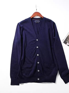 外贸男装 葡国品牌 简约百搭V领 100%羊毛针织开衫薄外套~A1922