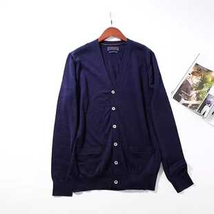 薄外套 外贸男装 100%羊毛针织开衫 简约百搭V领 A1922 葡国品牌