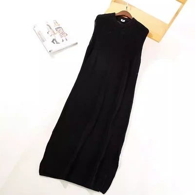 晓 外贸女 J011 范儿款 小廓形无袖圆领开叉长款针织连衣裙~A2922