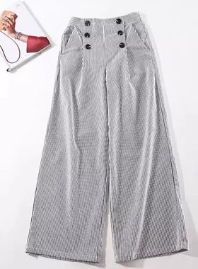 2折清  外贸女秒变大长腿   立体感的条纹阔腿百搭休闲裤A1147