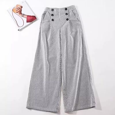 2折清  外贸女秒变大长腿   立体感的条纹阔腿百搭休闲裤A1147