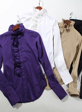 晓晓外贸女J006 多色 重工品质  小众设计感 木耳边长袖衬衫A2145