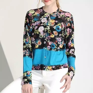 晓晓外贸 仙女颜值 绚烂迷人拼色100%美丽诺羊毛针织开衫~A738