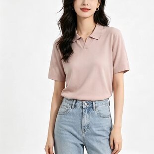 晓 外贸女 J003 简约又高及纯色翻领休闲短袖POLO衫针织T恤~A2140