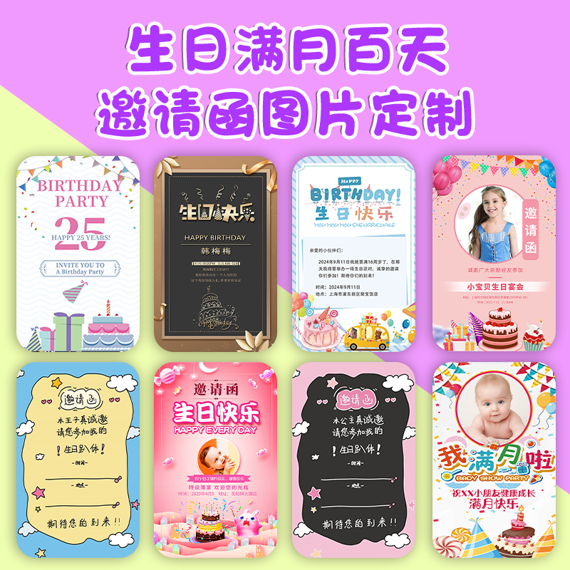 儿童生日邀请函电子图片定制朋友聚会派对活动宴会请柬贺卡设计