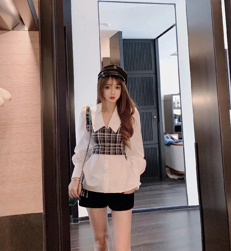 2020秋新‌款小香风‌粗‌花呢背心拼‌接衬衫假‌两件灯笼袖上衣|ruв категории Женская одежда, рубашка - от Buy2taobao.com для оказания профессиональной услуги покупки агента Taobao