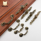 圆形单孔抽屉拉环拉手 雕花仿古铜橱柜衣柜拉手 古铜长型拉手 欧式