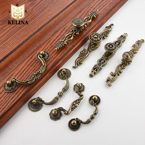 古铜长型拉手欧式雕花仿古铜