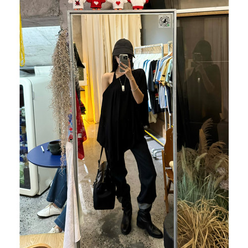 OopsLuLu设计感oversizeT恤女VVHYME 莱赛尔不规则防晒斗篷罩衫