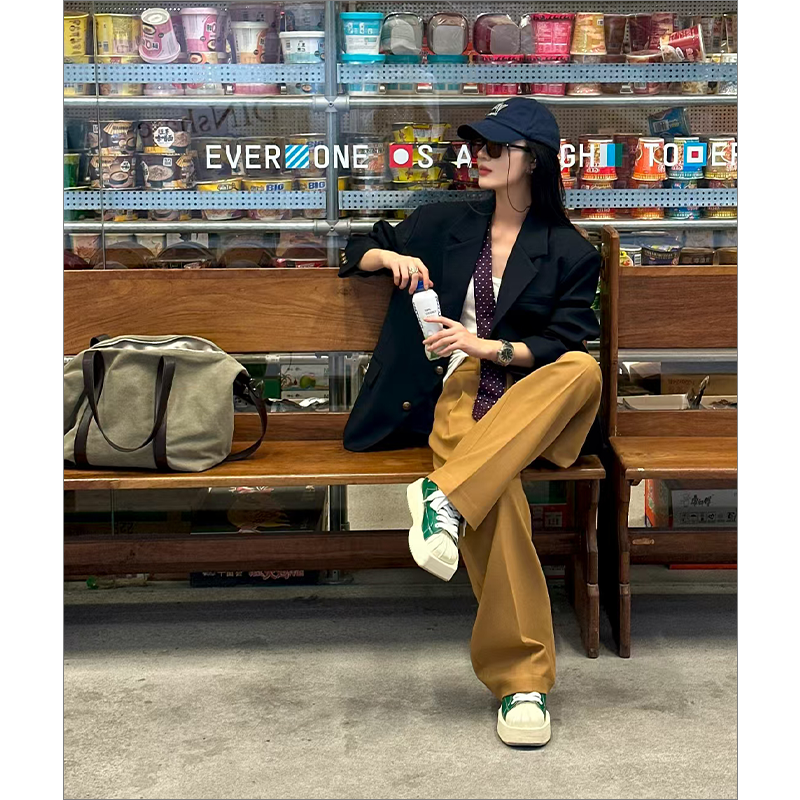 OopsLuLu黑色西装外套女2025早秋新款韩版高级感炸街宽松chic西服