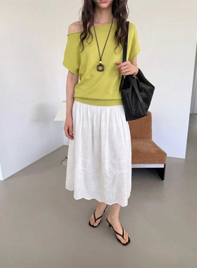 松弛感白色A字半身裙女中腰宽松显瘦休闲慵懒风中长裙