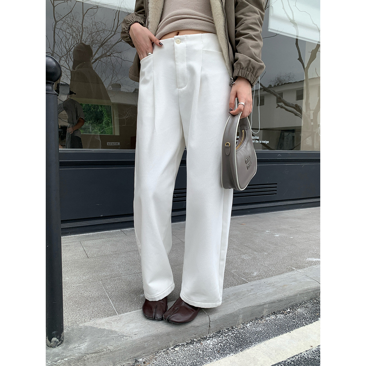 趋梦DT ETOLIE高腰阔腿牛仔裤女宽松垂感褶皱复古慵懒显瘦弯刀裤