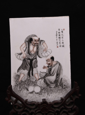 民国粉彩墨彩应真高僧罗汉图纹瓷板画