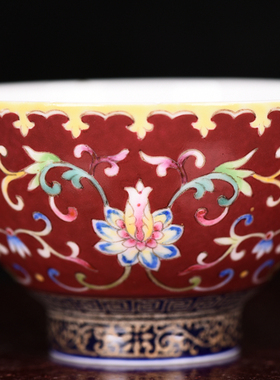 清雍正洋彩珐琅彩本色真金缠枝西番莲纹酒杯茶杯