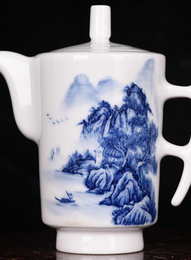 清康熙青花山水山居图纹山居图酒壶茶壶