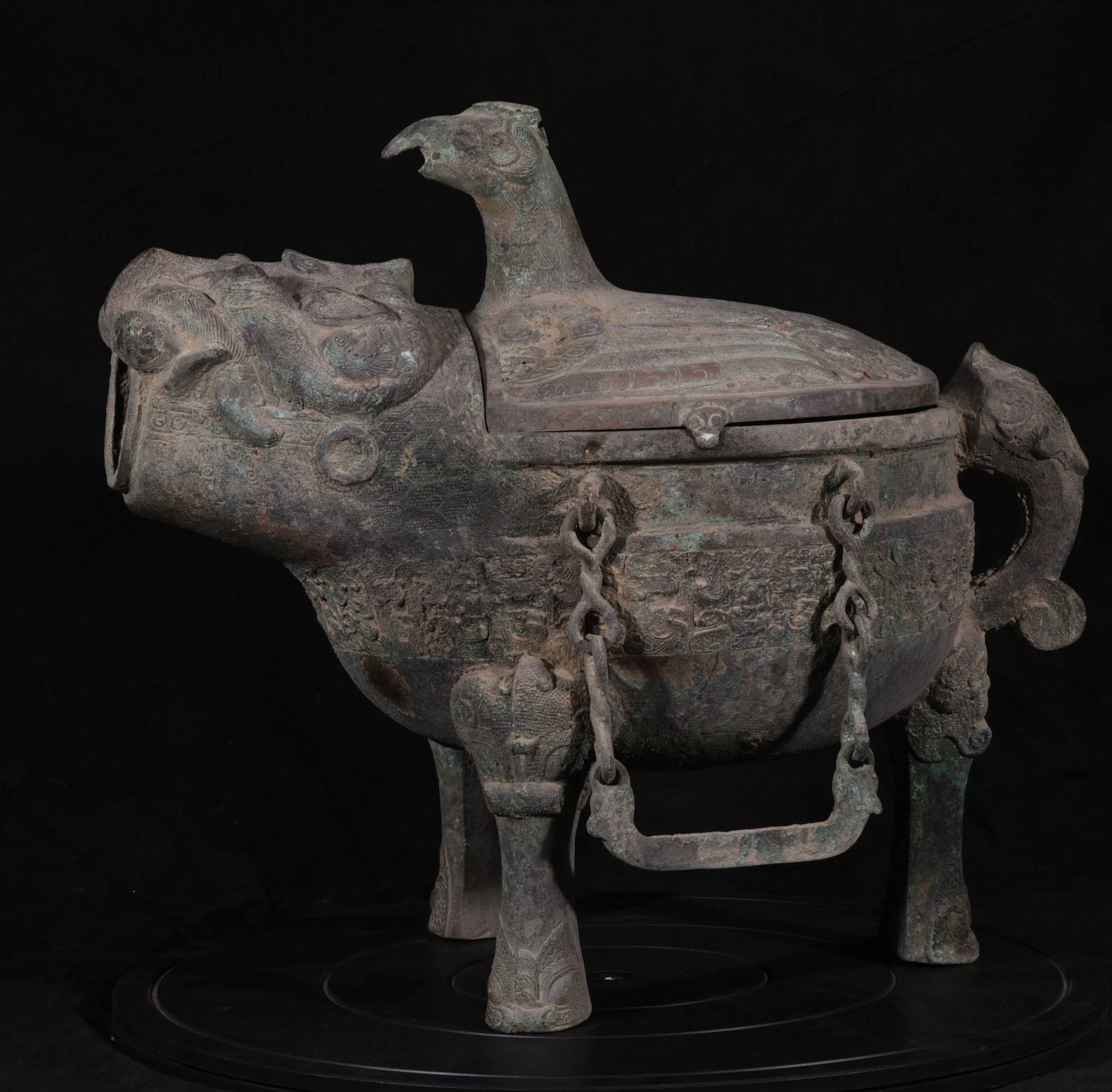 春秋战国青铜蟠龙凤鸟瑞兽提梁匜