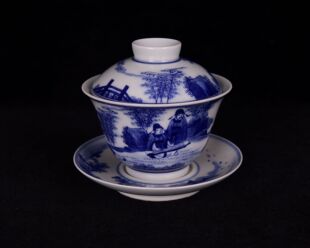 大清康熙青花竹林七贤纹天地人三才盖碗茶盏茶杯