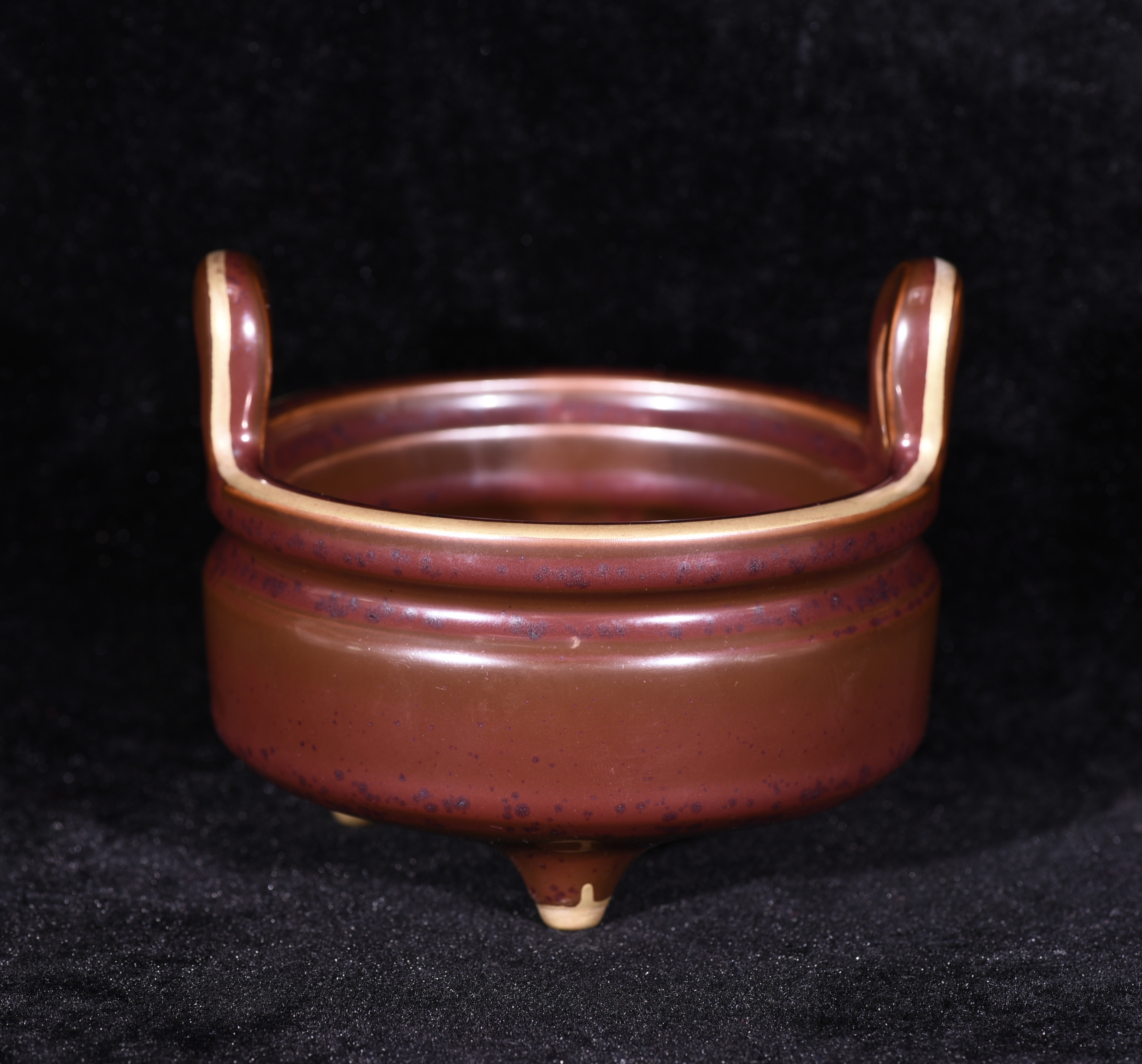 大清乾隆年制窑变紫金釉本色真金香炉