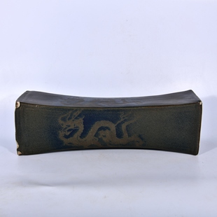 大唐鲁山窑乌金窑变褐彩云龙纹方型枕头 高11.8长37.4厘米2