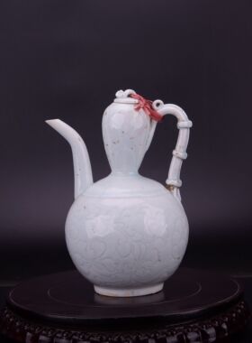 大宋湖田窑影青釉缠枝花纹葫芦型执壶酒壶茶壶
