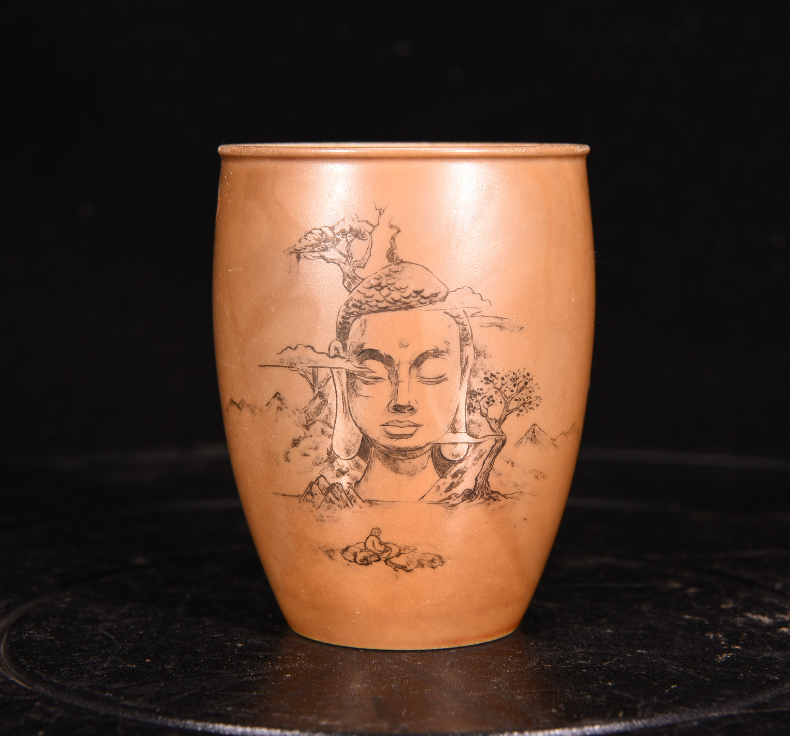 大唐天目山松柴烧制墨彩聆听佛法窑变蚯蚓走泥纹酒杯茶杯